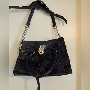 Michael Kors Navy Snake Print Shoulder Bag